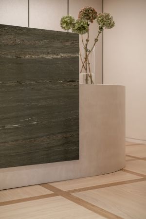 Project VA Westerlo. praktijk van Dr. Hanna Aerts in samenwerking met SD Schrijnwerkerij, Devos Interieur en DILS | Fire • Stone • Wood. Fotografie door Aperture 8.6